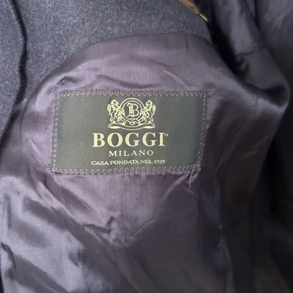 Boggi Blue Modern Fit Two-Button Blazer with Removable Trim - Picture 3 of 8